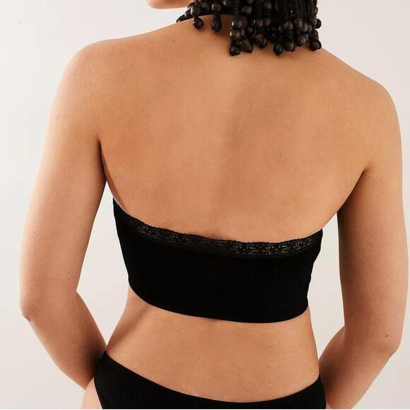 Out From Under UA M/L Harley Black Ribbed Lace Trim Halter Bra Bralette - Picture 2 of 10